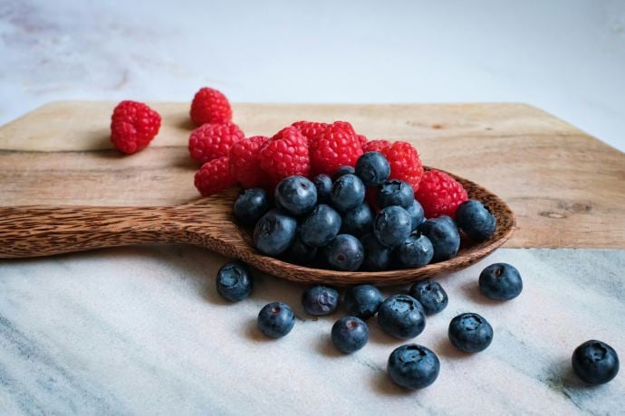 Raspberries And Blueberries