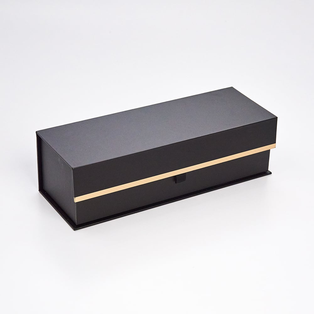 Magnetic Closure Box - Long Skinny - Black, with Gold Rim on Closure Flap                            