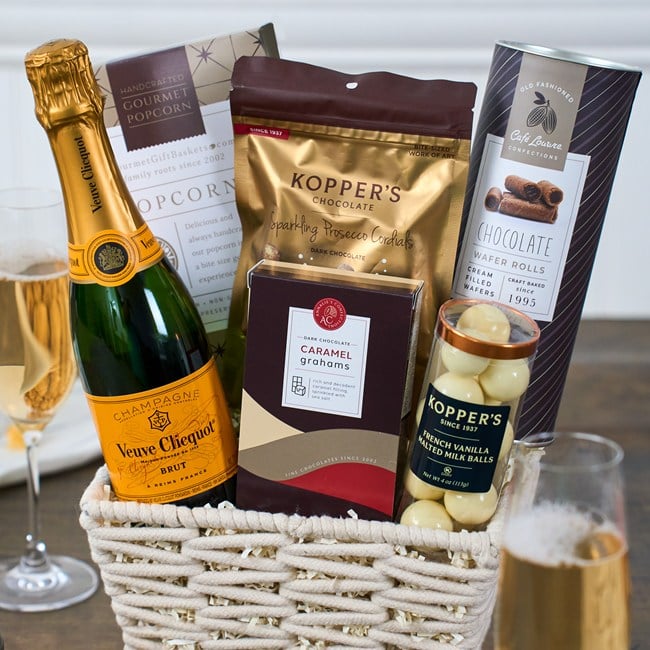 A Gentle Toast Sympathy Basket with Veuve & Treats
