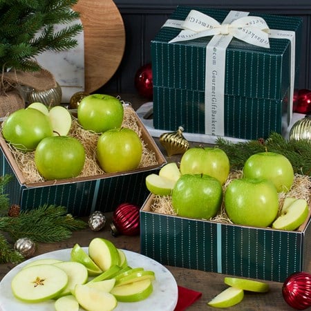 Happy Holidays Green Apples Fruit Gift Tower