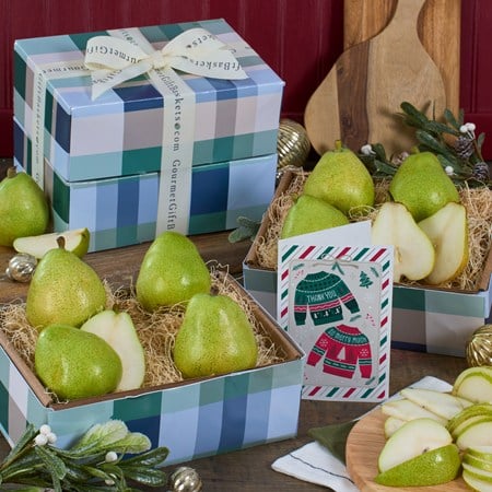 Happy Holidays Pears Fruit Gift Tower