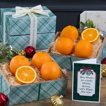 Happy Holidays Oranges Fruit Gift Tower