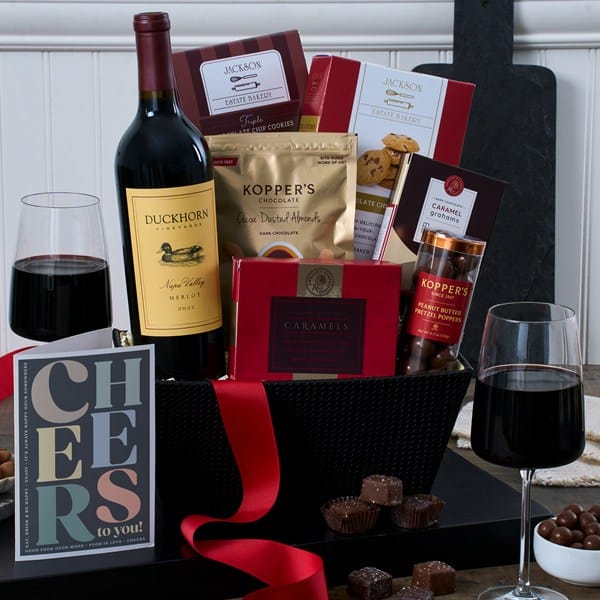 Red Wine and Dark Chocolate Gift Basket - Duckhorn Merlot