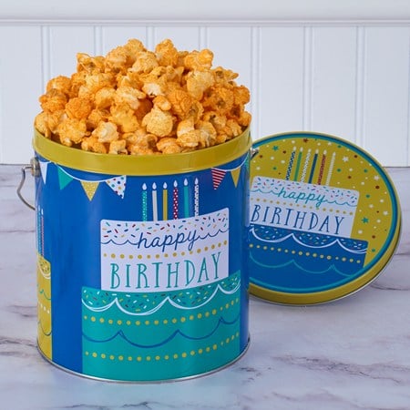 Happy Birthday Cheddar Popcorn Tin