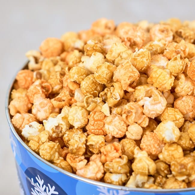 Winter Wishes Cheesy Cheddar and Caramel Popcorn Duo 3.5 Gallon Experience