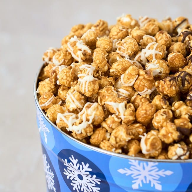 Winter Wishes Chocolate Drizzled Caramel Popcorn Duo 3.5 Gallon Experience